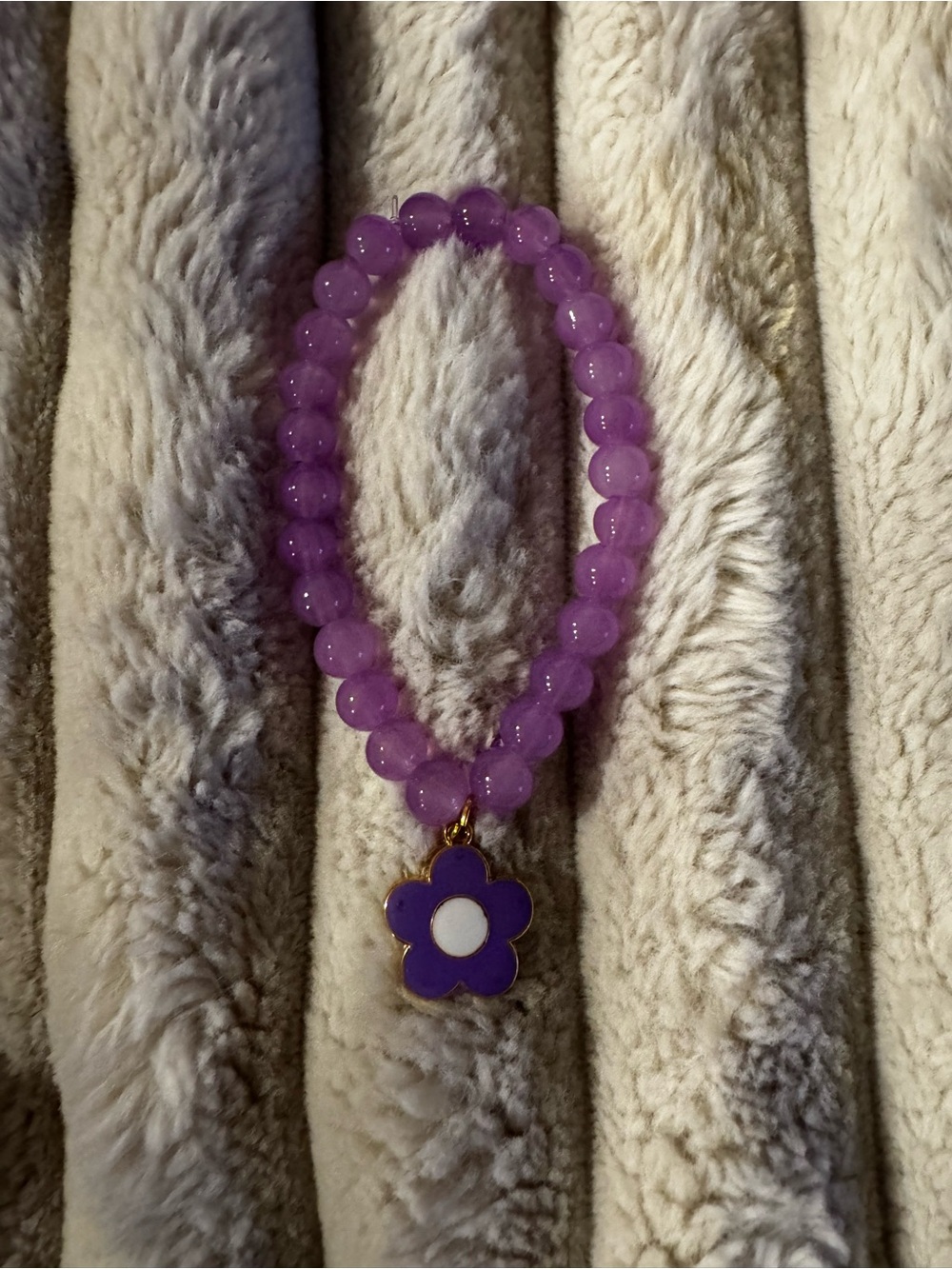 Purple Beaded Flower Charm Bracelet - Women Jewelry